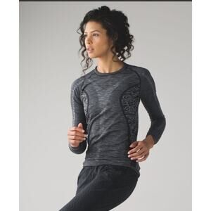 Lululemon Rest Less Pullover Gray Heathered Black Seamless Long Sleeve M/L